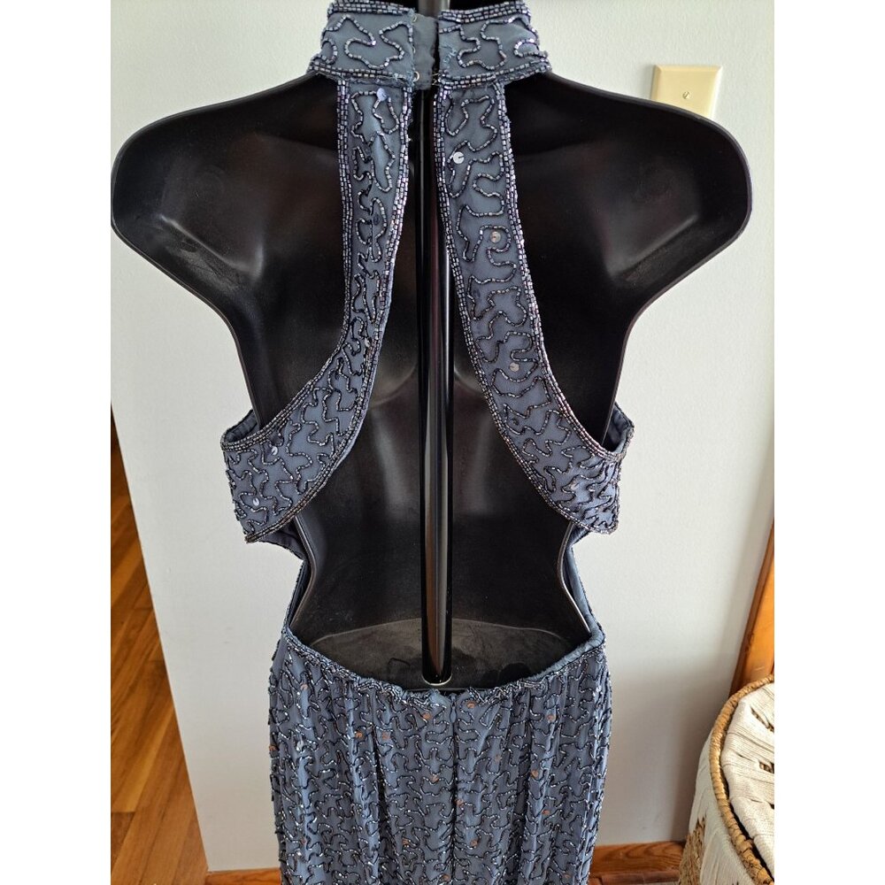 Andretta Donnatello Beaded Halter Neck Maxi Gown Dress Open Back Silk L Formal - Picture 5 of 13